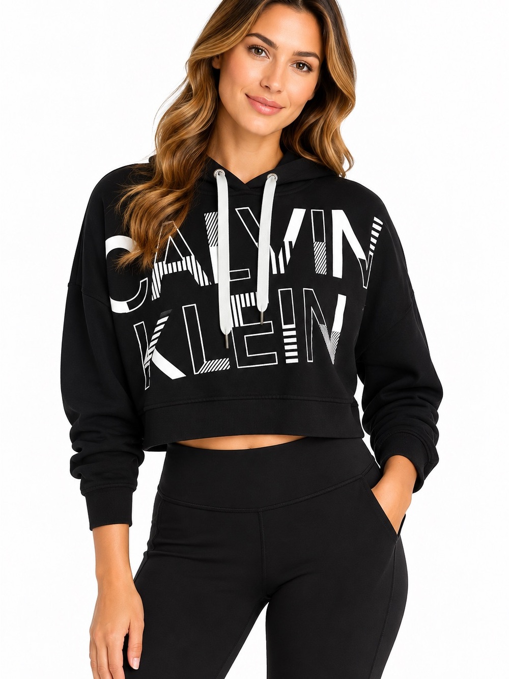 Calvin Klein Performance Black Cropped Logo Hoodie Pullover